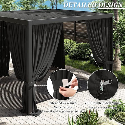 Gazebo Universal Replacement Privacy Curtain,10'×10' Gazebo Outdoor Waterproof Curtains, 4-Panels Sidewall Curtains with Double Zipper for Patio Canopy, Garden and Backyard (Curtain Only)