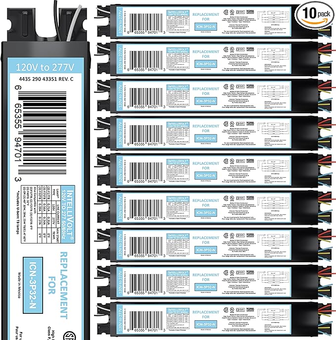 OHLECTRIC 10 Pack - Replacement for ICN3P32-SC 1,2&3 Lamp - T8 Fluorescent Ballast, Electronic Ballast Replacement 120-277 Volt, Instant Start - Standard and Energy Efficient Ballasts - UL Approved