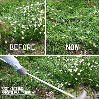 Weeding Sickle, Steel Grass Sickle with Serrated Double-Edged Blade, Telescoping Grass Whip, Stand up Weeding Grass Sickle, Lightweight Sickle Garden Tool Long Handle for Garden, Yard