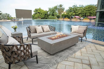 AMS Creations | Madison 60" Rectangular Propane Gas Outdoor Fire Pit Table | Light Gray Concrete GFRC | Limestone Texture or Surface | Electronic Ignition | Outside Backyard Fireplace