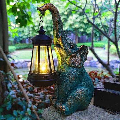 JOYBEE Garden Statues Elephant with Solar Lantern Outdoor Decor-Elephant Solar Figurines Lights Decorations for Patio Yard Lawn Ornaments-Gifts for Birthday Easter Housewarming