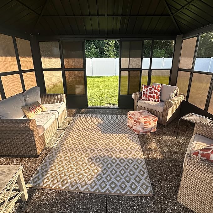 PURPLE LEAF 12' X 20' Solarium Sunroom Permanent Hardtop Gazebo Galvanized Steel Double Roof Aluminum Outdoor Enclosed Gazebo for Lawn Deck Backyard Grey