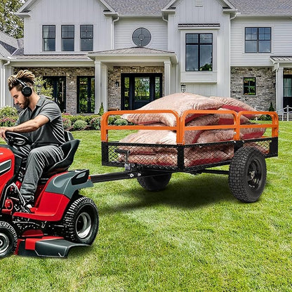 Heavy Duty Steel Dump Cart, 1500 Lbs Utility Garden Trailer, ATV Dump Trailer with Removable Sides, 15 Cubic Feet HD Agricultural Trailers for Tractor Lawn Mower Garden