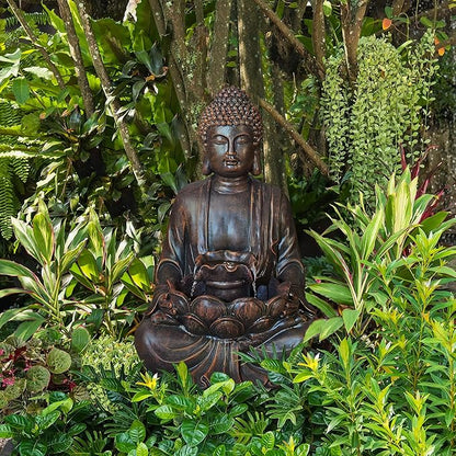 Glitzhome Buddha Fountain with Pump & LED Light, 2 Tier Zen Style Meditating Buddha Water Fountain Outdoor Fountains and Waterfalls Floor Fountains Buddhas Statues for Garden Patio Backyard 23" H