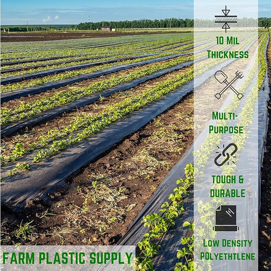 Farm Plastic Supply - Black Plastic Sheeting - 10 mil - (5' x 100') - Black Plastic Tarp, Polyethylene Vapor Barrier Sheeting, Painters Tarp