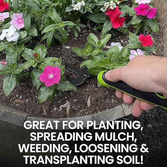 Garden Guru Hand Weeder Fork Tool – Rust Resistant High Carbon Steel – Ergonomic Handle – Great for Planting, Spreading Mulch, Weeding, Loosening & Transplanting Soil