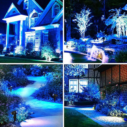 Blue Solar Spot Lights Outdoor,2 Pack Solar Landscape Spotlights IP65 Waterproof 9.8ft Cable, Auto On/Off Outdoor Wall Lights for Garden Yard Driveway Porch Walkway Pool (1-in-1)