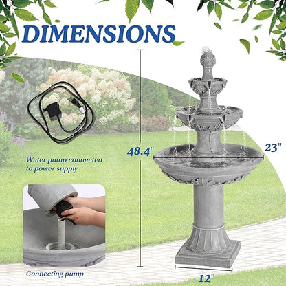 Italian Outdoor Water Fountains Garden Decor - 48.4''H Fountains and Waterfalls Outside, Large Cascading Indoor Floor-Standing Resin Bubbler Fountain Features W/Pump for Patio and Yard