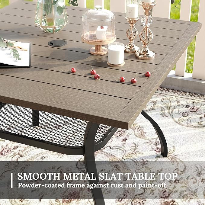 VICLLAX 5 Pieces Patio Dining Set for 4, Outdoor Furniture Set Includes 37.8" Square Outdoor Table and 4 Patio Swivel Chairs for Lawn Garden, Grey Wood Grain Table and Sandshell Fabric