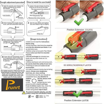 5.4-14.8 FT Tree Pruner Extendable 4 Sections, Telescopic Cut and Hold Trimmers Pole Saws Trimming Long Reach Pruning Shears Branch Cutter Clipper Bypass Lopper Fruit Picker