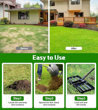 Lawn Leveling Rake 17x10 Inch , Heavy-Duty Yard Leveling Rake 6.2FT Leveler Tool for Soil, Sand & Topsoil, Backyard, Garden, Golf Course
