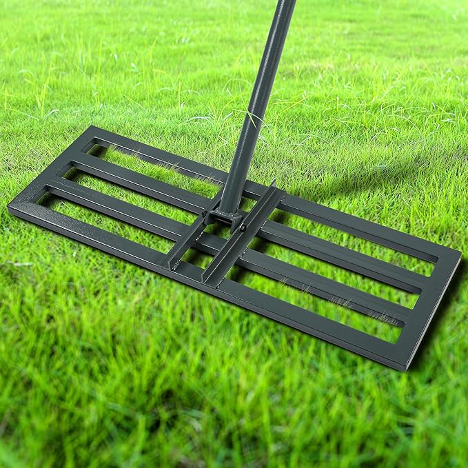 Lawn Leveling Rake,30"x10" Heavy-Duty Steel Lawn Leveler with 84" Anti-Slip Handle, Yard Leveling Rake Perfect for Garden, Backyard, Golf Course, Farm & Landscaping