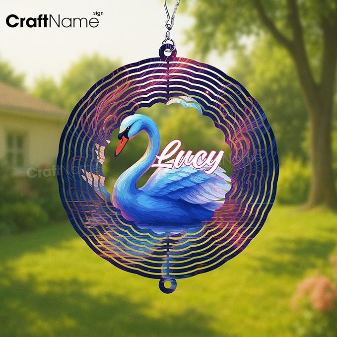 Personalized Swan Wind Spinner 3D Stainless Steel, Swan Garden Spinner Hanging Outdoor Decor, Wind Spinners Outdoor, Custom Gift for Grandmother, Mom, Wife