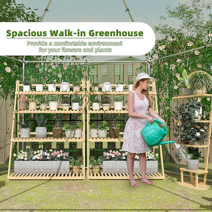 MU 13.4x13.4x8.8 FT Greenhouses for Outdoors, Heavy-Duty Green House for Outside, Walk in Winter Greenhouse with 180g Double Layer PE Cover, Ground Stakes, Great for Garden/Patio/Backyard