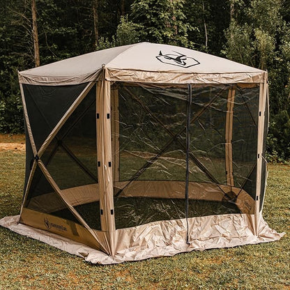 Gazelle Tents™, G5 5-Sided Portable Gazebo, Easy Pop-Up Hub Screen Tent, Durable, TriTech Mesh, Waterproof, UV Resistant, 4-Person & Table, Desert Sand, 85" x 115" x 106", GG502DS