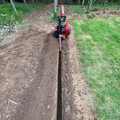 429cc 14HP Kohler Gas Powered E-Start Cable Ditching Mini Trencher,24'' Trench Depth, 27pcs Carbide Alloy High-Pressure Teeths,TCR1500 (Red)