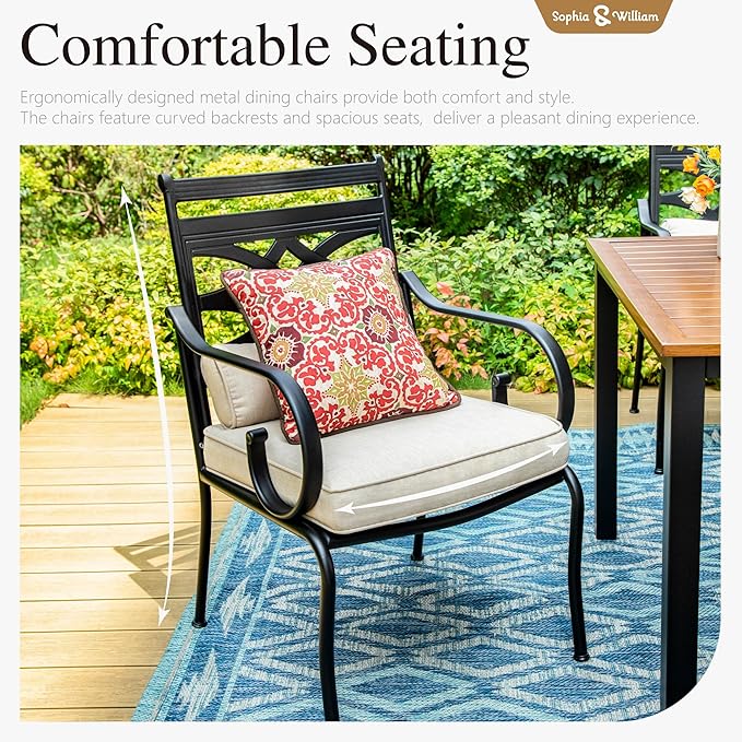 Sophia & William Patio Dining Set with Umbrella 6 Pieces, Outdoor Table and Chairs with 10ft Patio Navy Umbrella(No Base), Weather-Resistant for Garden, Backyard, Lawn, Balcony