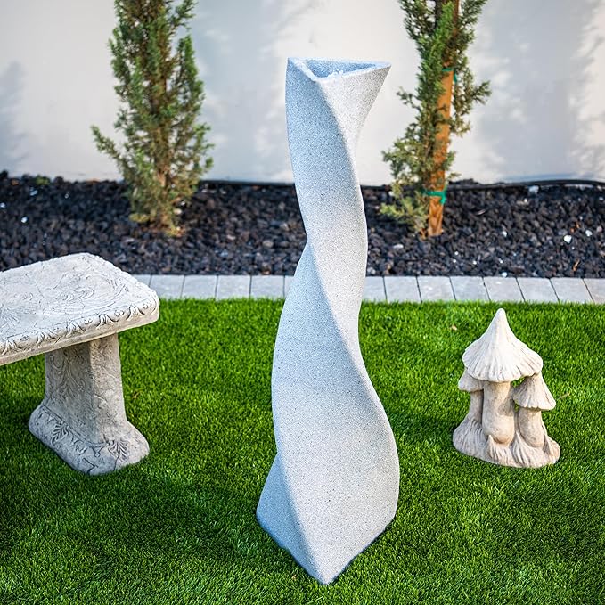 XBrand 39 in. H Freestanding Resin Fiberglass Sculptural Modern Twisted Pilar Outdoor Garden Fountain w/LED Light