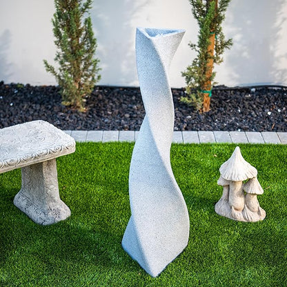 XBrand 39 in. H Freestanding Resin Fiberglass Sculptural Modern Twisted Pilar Outdoor Garden Fountain w/LED Light