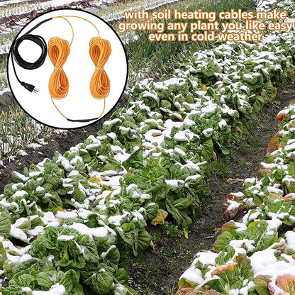 Adnee 59Ft Thermostatic Soil Heating Cable,Rubber Heating Warming Cable with Thermostat and Ground Stakes,Plant Soil Heater Cable for Cold Frame,Graden,Greenhouse Seed Grow