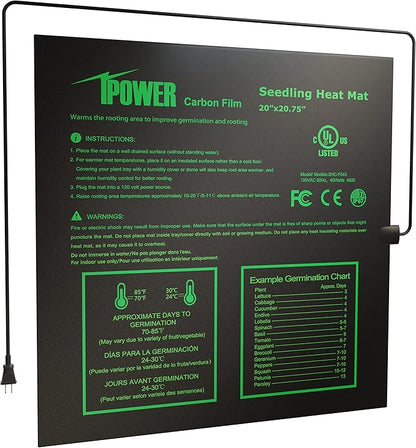 iPower GLHTMTPROMX2 20" x 20.75" Seedling Heat Mat 2-Pack Upgraded Carbon Film Durable Waterproof Indoor Warm Hydroponic Plant Germination Starting Pad, Black