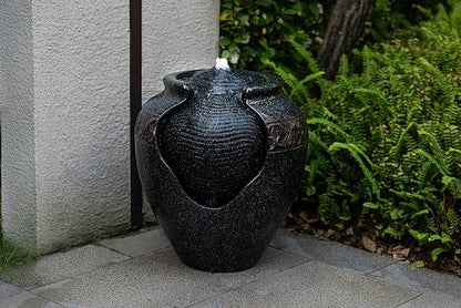 17.7 in. Glazed Pot Water Fountain with LED Light, Provide Indoor and Outdoor Water Features for Gardens、Backyard、Living Rooms、 Offices (Bronze Blue)