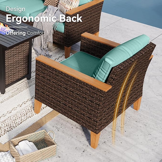 GREEN PARTY 9 Pieces Wicker Patio Furniture Set, All-Weather Outdoor Rattan Patio Sectional Sofa Conversation Set 9 Seats with 4" Thick Cushions for Garden, Backyard, 2 x Ottomans (Blue)