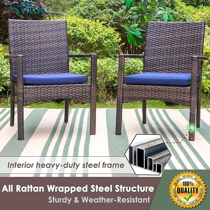 PHI VILLA 9-Piece Outdoor Dining Set for 8, 60" Wood-Like Square Metal Steel Dining Table & Rattan Wicker Chairs with Cushions, Patio Dining Set