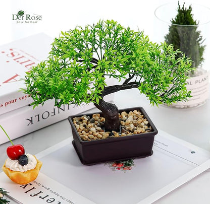Der Rose 8'' Artificial Bonsai Tree Small Fake Potted Plants for Zen Japanese Home Office Desk Bathroom Shelf Decor