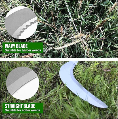 Weeding Sickle, Steel Grass Sickle with Serrated Double-Edged Blade, Telescoping Grass Whip, Stand up Weeding Grass Sickle, Lightweight Sickle Garden Tool Long Handle for Garden, Yard