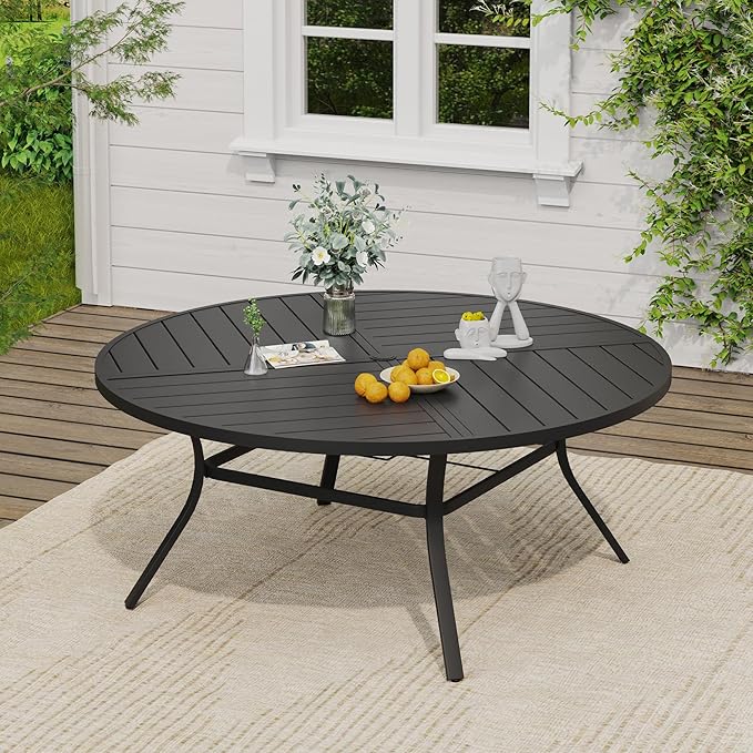VICLLAX 9 Pieces Outdoor Dining Set, Patio Furniture Set of 8 Patio Swivel Dining Chairs and 60" Patio Spliced Round Tabletop, Mixed Brown Chairs & Black Tabletop