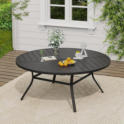 VICLLAX 9 Pieces Outdoor Dining Set, Patio Furniture Set of 8 Patio Swivel Dining Chairs and 60" Patio Spliced Round Tabletop, Mixed Brown Chairs & Black Tabletop