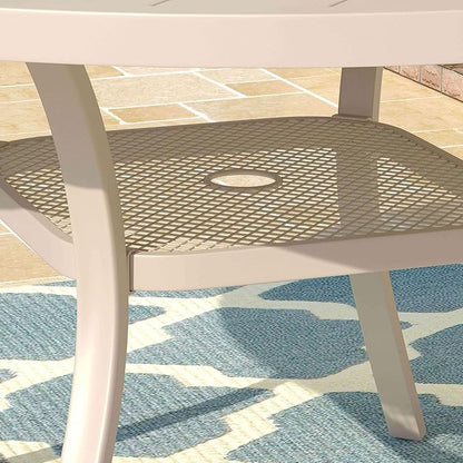 DIFY 48" Round Patio Dining Table for 6, Outdoor Metal Dining Table with 1.57" Umbrella Hole for Backyard Lawn Garden, Sandshell