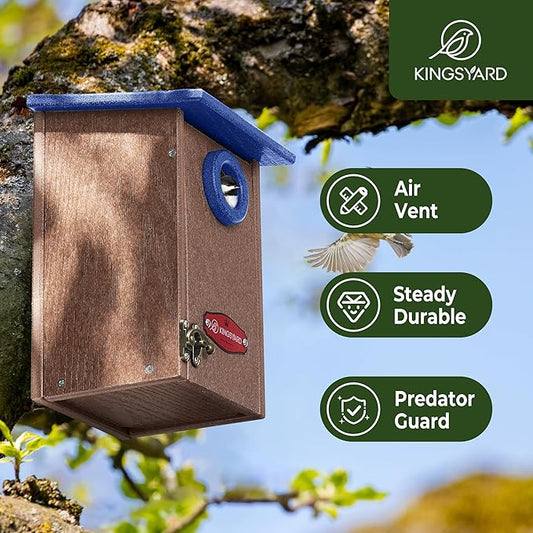Kingsyard Recycled Plastic Bird House for Outdoors - Weatherproof Wren Bird Nesting with Predator Guard & Air Vents, Blue