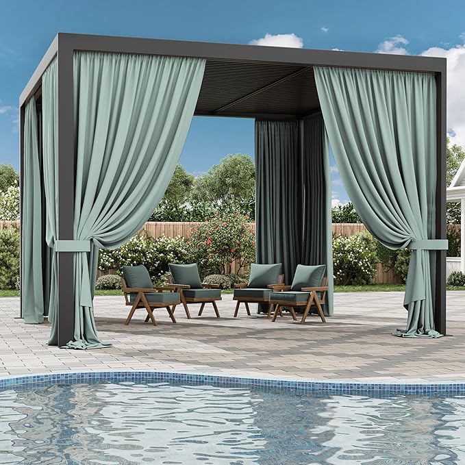 Gazebo Universal Replacement Privacy Curtain,12'×12' Gazebo Outdoor Waterproof Curtains, 4-Panels Sidewall Curtains with Double Zipper for Patio Canopy, Garden and Backyard (Curtain Only)