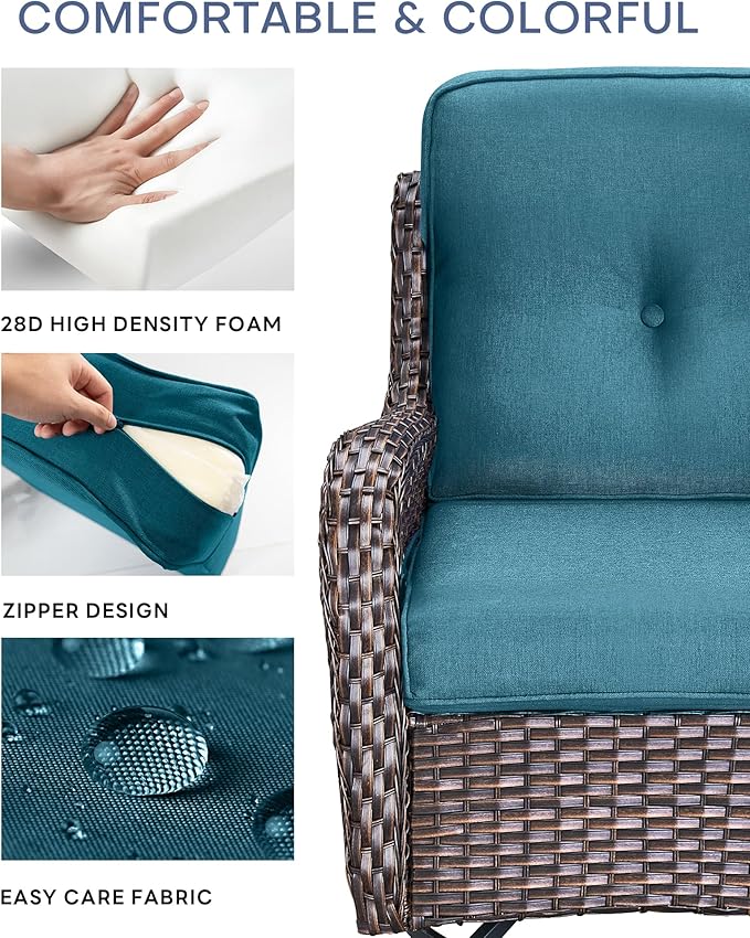 Pop 22x25/22x24 Outdoor Furniture Cushions Set of 6 - Comfortable Patio Chair Cushion for Rattan Wicker Dining Rocking Chairs Loveseat Couch L-Shape Sectional Sofa - Peacock Blue/Button