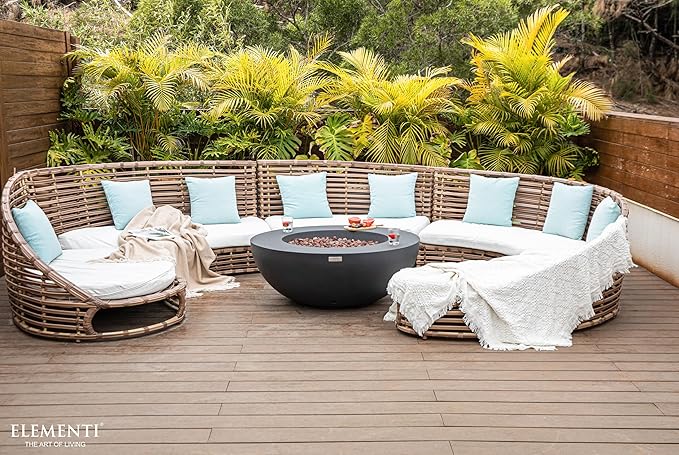 Elementi | Bundle Lunar Gas Fire Pit Cast Concrete 42" Round Fire Table, Outdoor Fire Pit Electronic Ignition | Canvas Cover, Lava Rock Included | Dark Gray (Natural Gas)