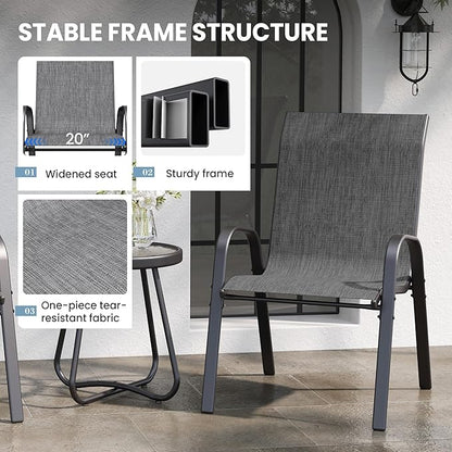 Patio Table and Chairs Set - 3 Piece Outdoor Stackable Dinging Chairs for All Weather,Breathable Garden Furniture for Deck Garden Backyard (Light Grey)