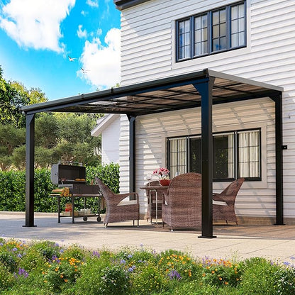 10 * 12FT Pergola,Outdoor Gazebo,Hardtop Lean to Gazebo,Wall Mounted Pergola,Pergolas Gazebos Clearance,Aluminum Frame Pergola,UV Resistant Patio Roof,Patio Awnings for Porch,Lawn,Backyard