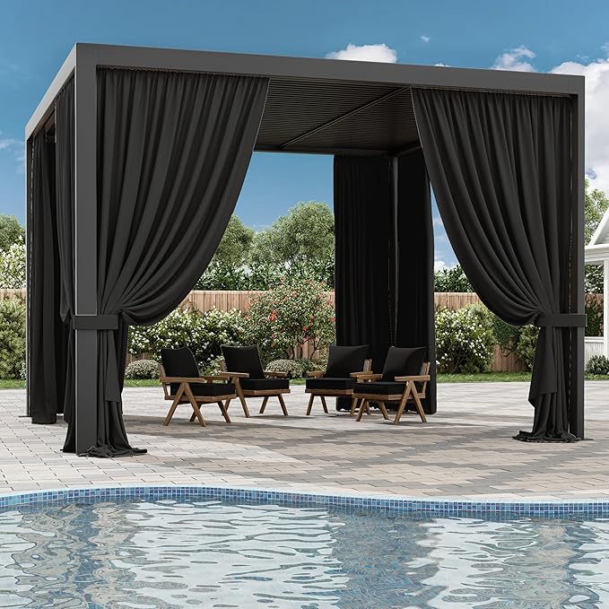 Gazebo Universal Replacement Privacy Curtain,12'×12' Gazebo Outdoor Waterproof Curtains, 4-Panels Sidewall Curtains with Double Zipper for Patio Canopy, Garden and Backyard (Curtain Only)