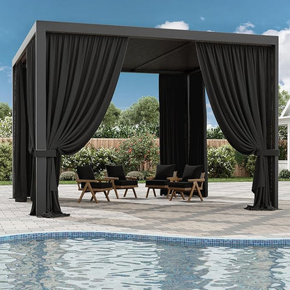 Gazebo Universal Replacement Privacy Curtain,12'×12' Gazebo Outdoor Waterproof Curtains, 4-Panels Sidewall Curtains with Double Zipper for Patio Canopy, Garden and Backyard (Curtain Only)