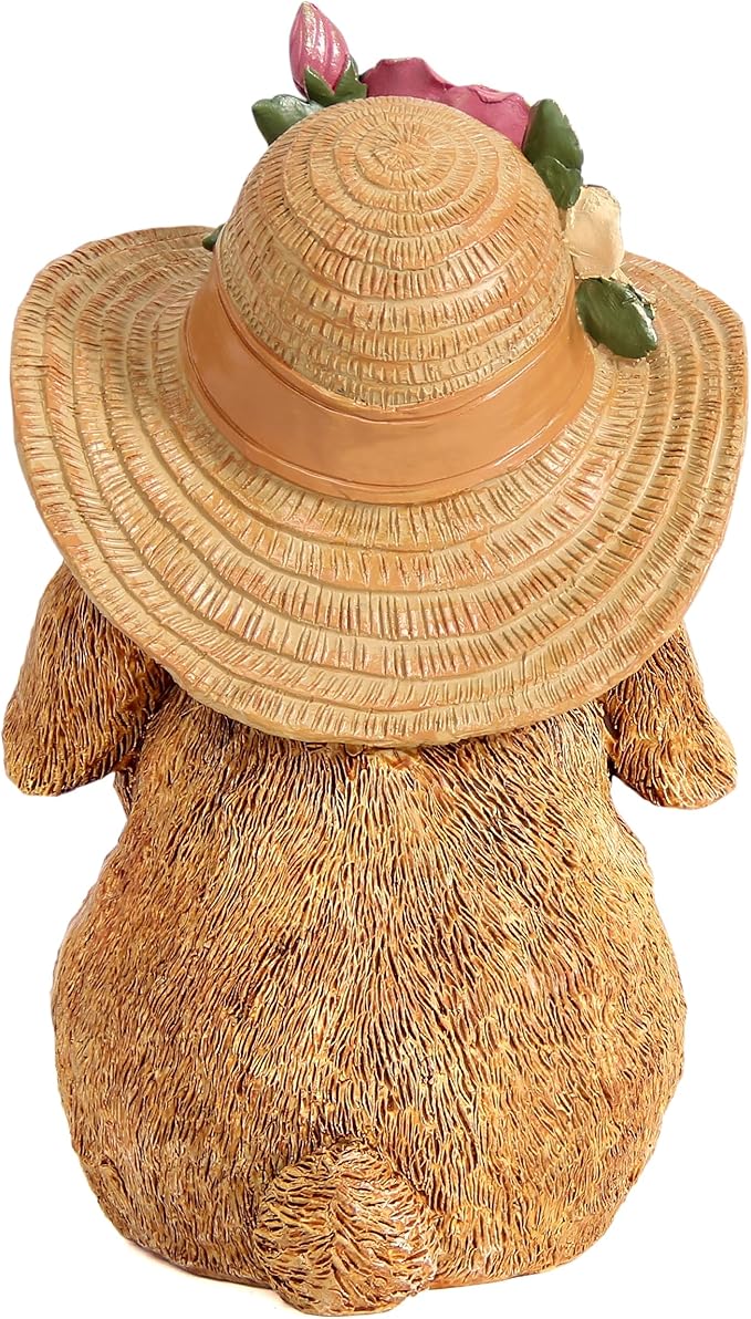 Garden Statues Rabbit with Hat, Bunny Statue Outdoor Decorations for Front Porch Decor Lawn- Yard Art and Garden Decor & Patio Decor, Unique Gardening Gifts for Mom