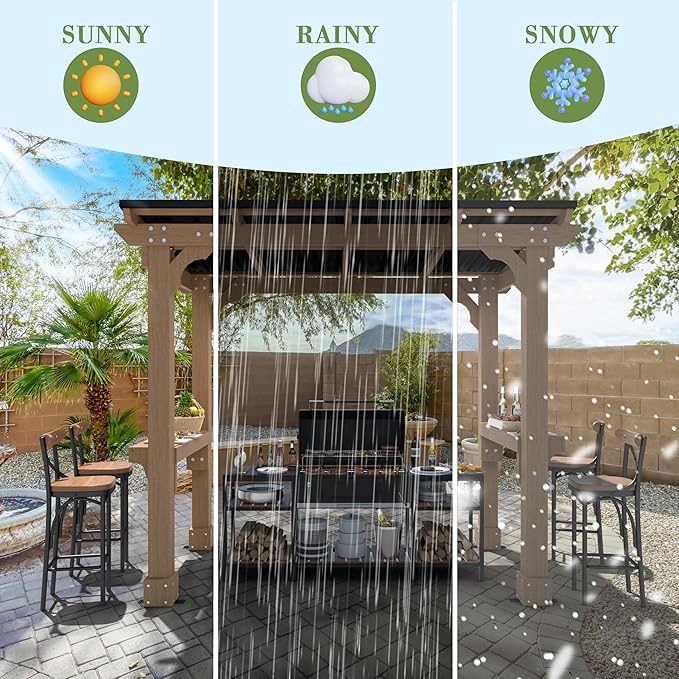 8 x 5 FT Wooden Grill Gazebo with Sloping Metal roof, 2 Full Size Grills, BBQ Canopy for Outdoor Patio, Lawn, Garden, Light Mocha Brown
