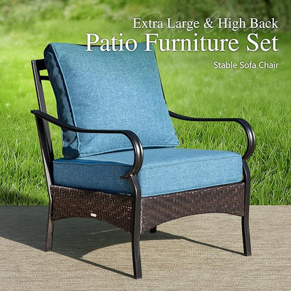 Sophia & William Extra Large Outdoor Patio Sofa Chairs Set 2 PCS Heavy-Duty Porch Furniture with High Back & Deep Seating Area, 5.5" Thicken Cushions for Deck, Lawn, Outside (Navy)