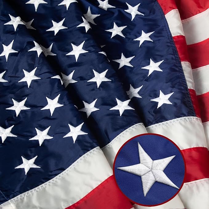 6x10FT American Flag Outdoor -USA Heavy Duty Nylon US Flags Long Lasting US Flag with Embroidered Stars, Sewn Stripes & Brass Grommets Water-Resistant Perfect for Outdoor Use All Weather