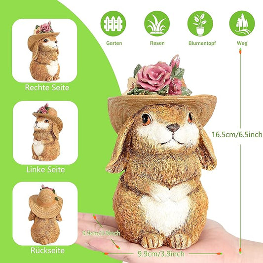 Garden Statues Rabbit with Hat, Bunny Statue Outdoor Decorations for Front Porch Decor Lawn- Yard Art and Garden Decor & Patio Decor, Unique Gardening Gifts for Mom