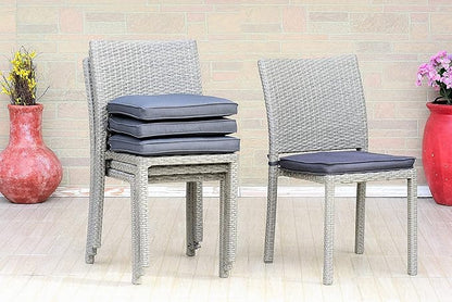 Amazonia Jefferson 9-Piece Patio Extendable Dining Table Set | Teak Finish & Light Grey Wicker Chairs with Cushion | Ideal for Outdoors and Indoors