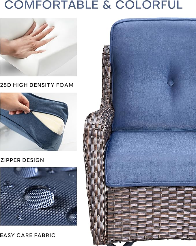 Pop 22x25/22x24 Outdoor Replacement Cushions - 1 Set High Back Deep Seat Patio Furniture Cushion for Wicker Dining Swivel Rocking Chairs Loveseat Couch Sectional Sofa - Navy Blue/Button