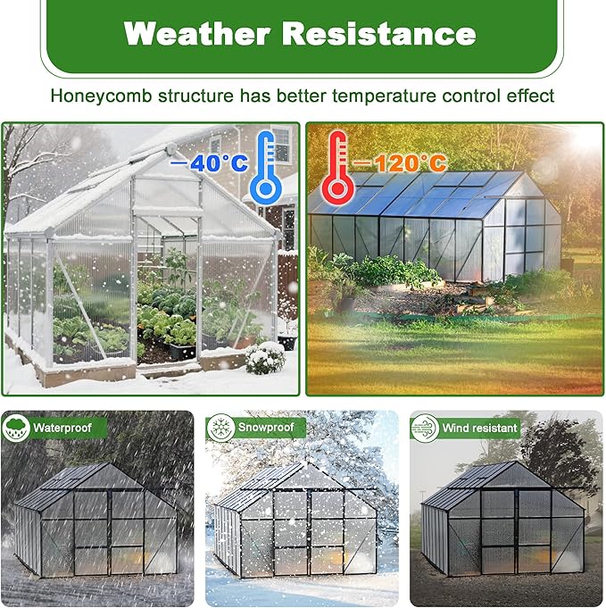 6PCS Polycarbonate Greenhouse Panels, 4' x 2' x 0.32'' Three-layer Honeycomb Panels Polycarbonate Sheet, Clear Waterproof UV Protected Corrugated Plastic Roof Panels for Greenhouse Replacement