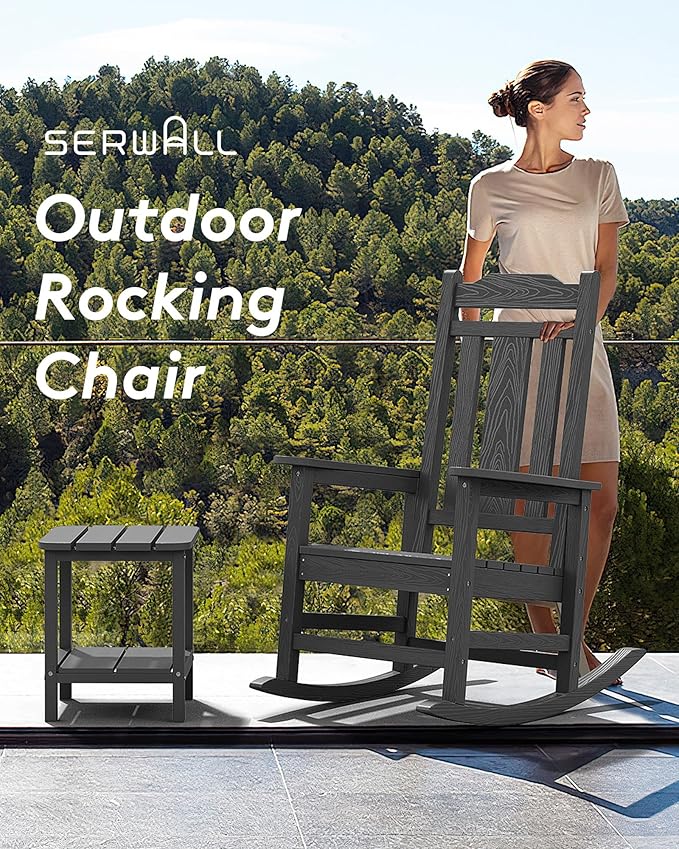 SERWALL HDPE Rocking Chair Set of 2, All Weather Patio Rocking Chair, HDPE Poly Rocking Chair for Adults, Heavy Duty Front Porch Rocker, Gray